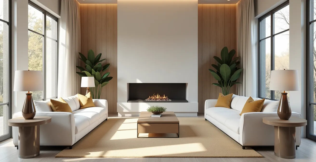 Intérieur élégant et ordonné avec une symétrie parfaite dans la décoration et l'ameublement