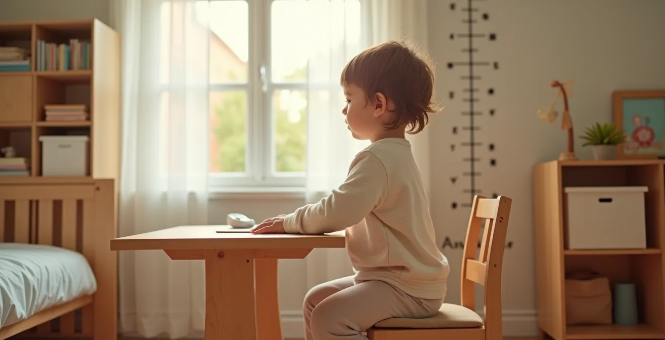 Chambre d'enfant avec mobilier évolutif et modulaire en bois naturel