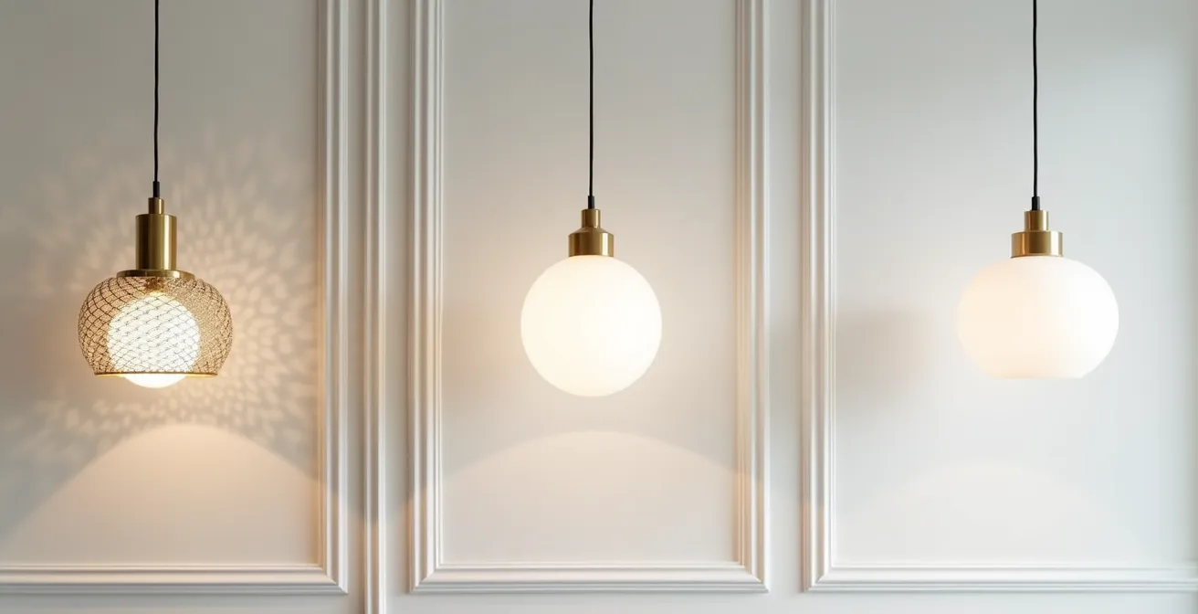 Comparaison de trois lustres Art déco de même dimension avec différents poids visuels