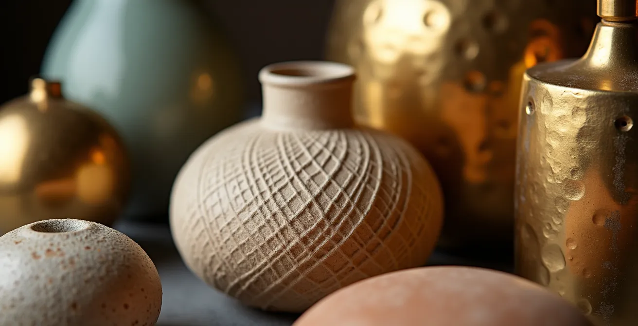 Composition de plusieurs petits luminaires artisanaux créant un ensemble sculptural