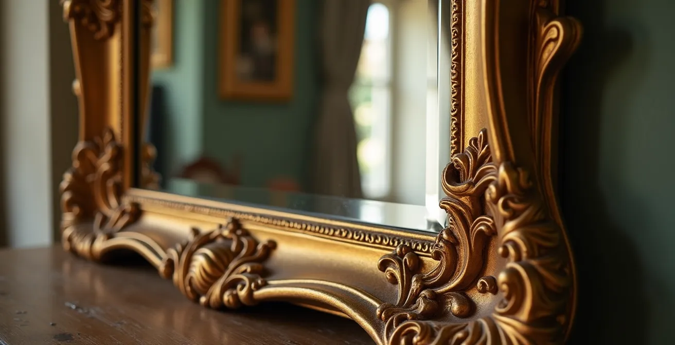 Miroir Trumeau doré dans un appartement haussmannien parisien avec moulures anciennes